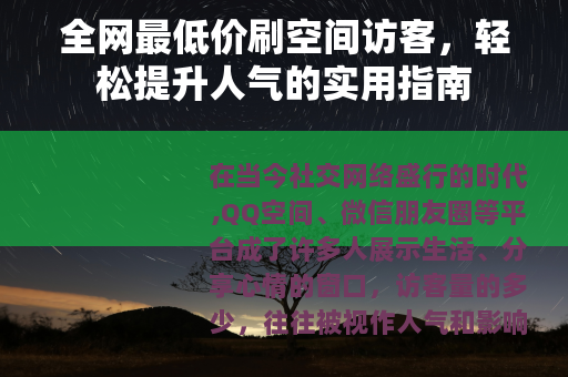 全网最低价刷空间访客，轻松提升人气的实用指南