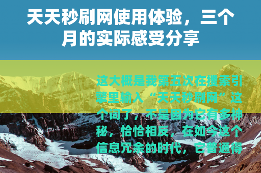 天天秒刷网使用体验，三个月的实际感受分享