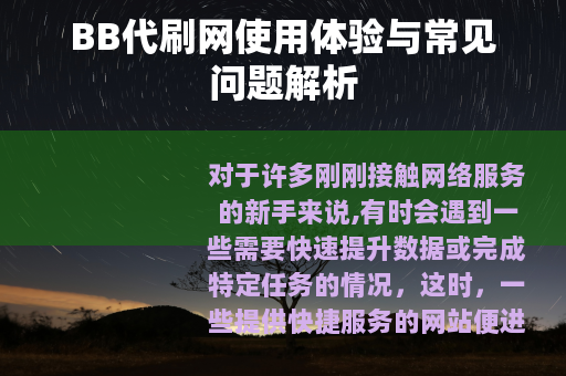 BB代刷网使用体验与常见问题解析