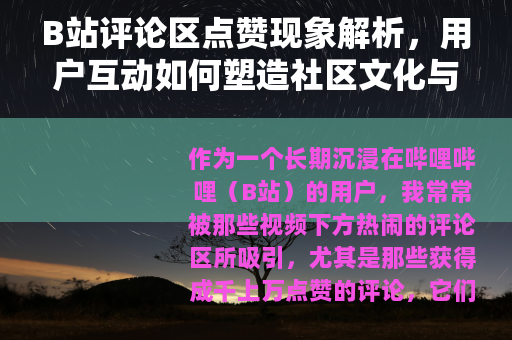 B站评论区点赞现象解析，用户互动如何塑造社区文化与内容传播