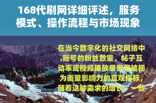 168代刷网详细评述，服务模式、操作流程与市场现象全面分析