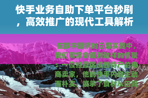快手业务自助下单平台秒刷，高效推广的现代工具解析