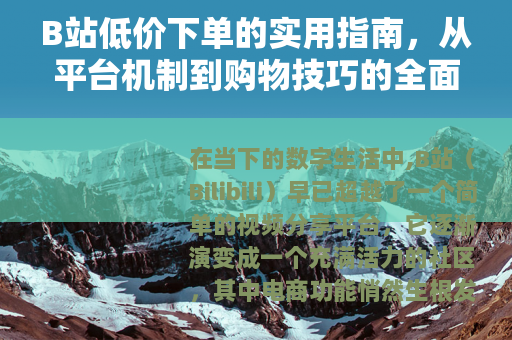 B站低价下单的实用指南，从平台机制到购物技巧的全面分享