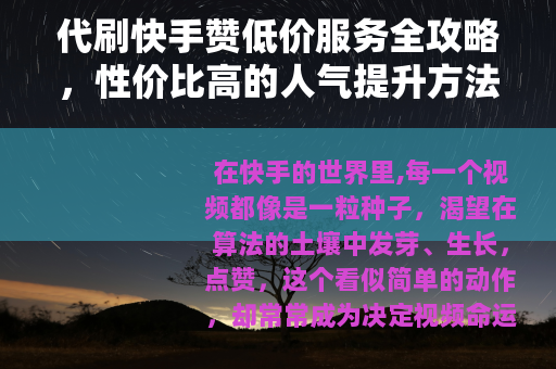 代刷快手赞低价服务全攻略，性价比高的人气提升方法解析