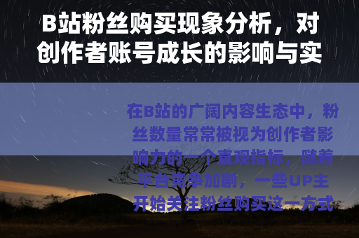 B站粉丝购买现象分析，对创作者账号成长的影响与实用思考