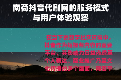 南荷抖音代刷网的服务模式与用户体验观察