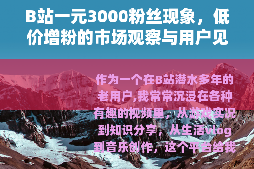 B站一元3000粉丝现象，低价增粉的市场观察与用户见解