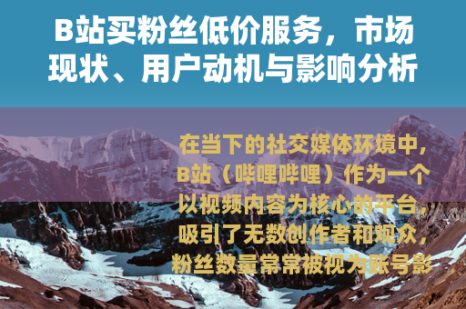 B站买粉丝低价服务，市场现状、用户动机与影响分析