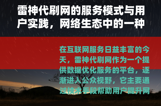 雷神代刷网的服务模式与用户实践，网络生态中的一种现象观察