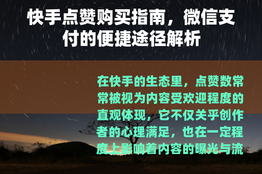 快手点赞购买指南，微信支付的便捷途径解析