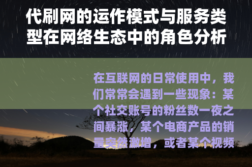 代刷网的运作模式与服务类型在网络生态中的角色分析