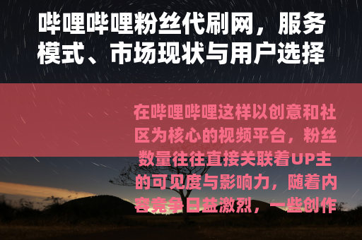 哔哩哔哩粉丝代刷网，服务模式、市场现状与用户选择考量