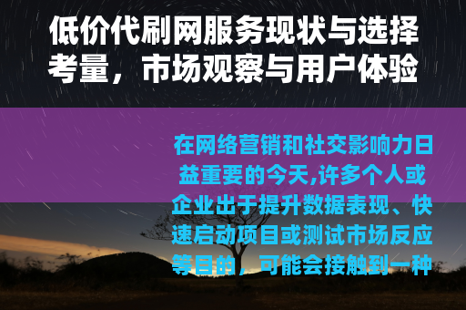 低价代刷网服务现状与选择考量，市场观察与用户体验分析