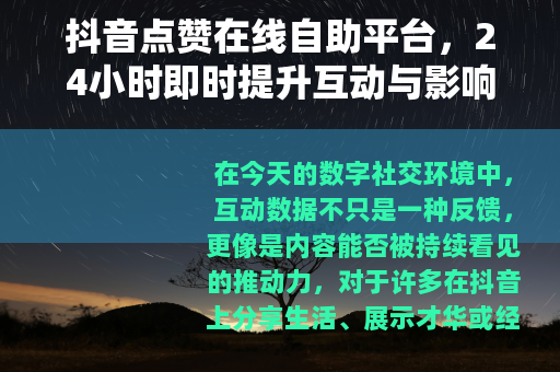 抖音点赞在线自助平台，24小时即时提升互动与影响力