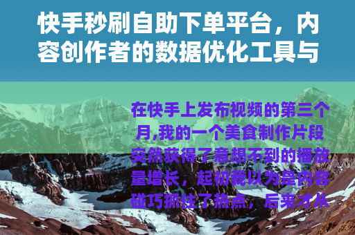 快手秒刷自助下单平台，内容创作者的数据优化工具与市场见闻