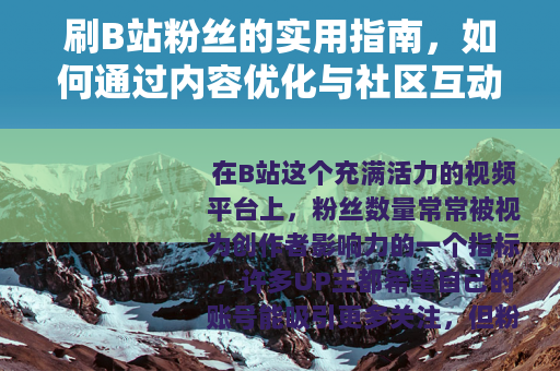 刷B站粉丝的实用指南，如何通过内容优化与社区互动实现自然增长
