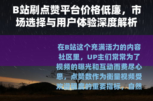 B站刷点赞平台价格低廉，市场选择与用户体验深度解析