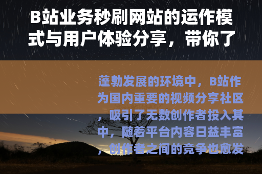 B站业务秒刷网站的运作模式与用户体验分享，带你了解其服务细节