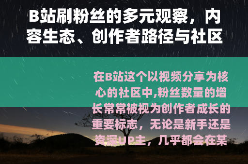 B站刷粉丝的多元观察，内容生态、创作者路径与社区健康的平衡思考