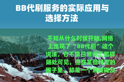 BB代刷服务的实际应用与选择方法