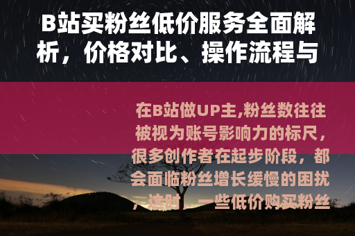 B站买粉丝低价服务全面解析，价格对比、操作流程与效果评估