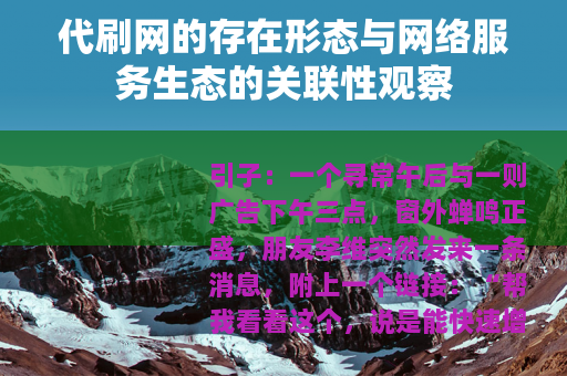 代刷网的存在形态与网络服务生态的关联性观察