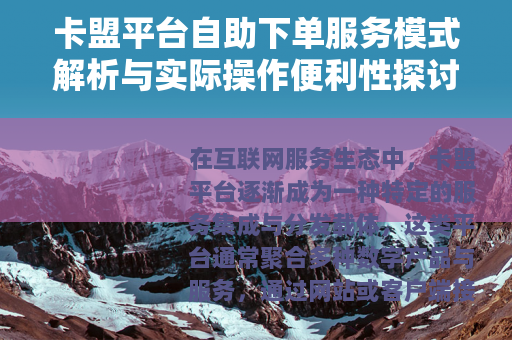 卡盟平台自助下单服务模式解析与实际操作便利性探讨
