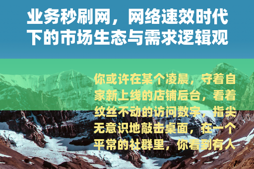 业务秒刷网，网络速效时代下的市场生态与需求逻辑观察