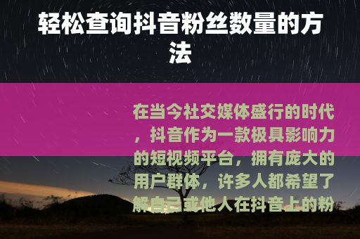 轻松查询抖音粉丝数量的方法