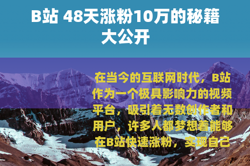 B站 48天涨粉10万的秘籍大公开