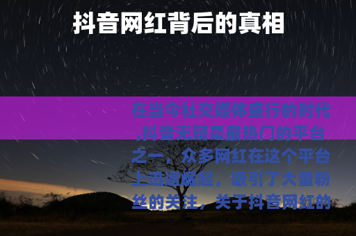 抖音网红背后的真相